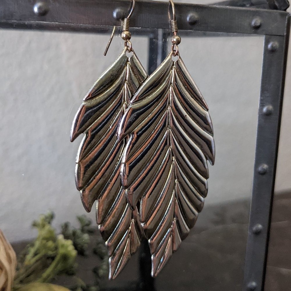 Bohemian Metal White-Gold Color Feather Earrings